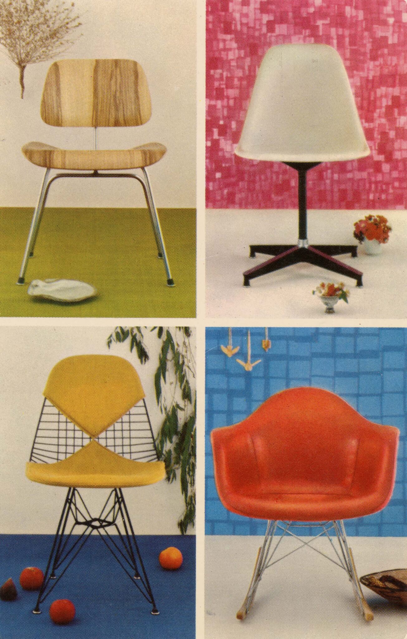 有四把椅子设计的明信片