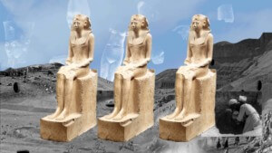以埃及雕塑为背景的拼贴