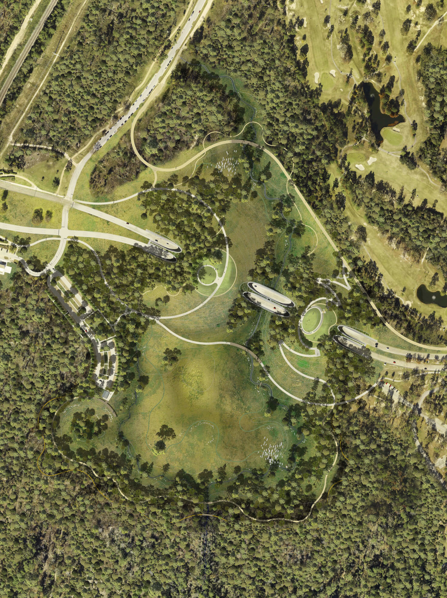场地规划为一个大型公园和一座正在建设中的陆桥